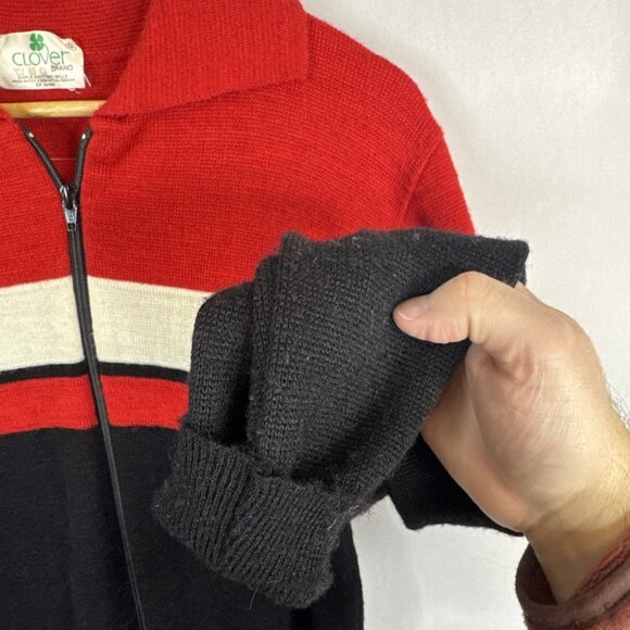 Vintage Wool Curling Sweater Bowie PALM Clover Brand Zip Canada Men’s M - Picture 5 of 7